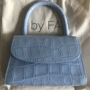 By Far top handle mini bag in sky blue NWOT